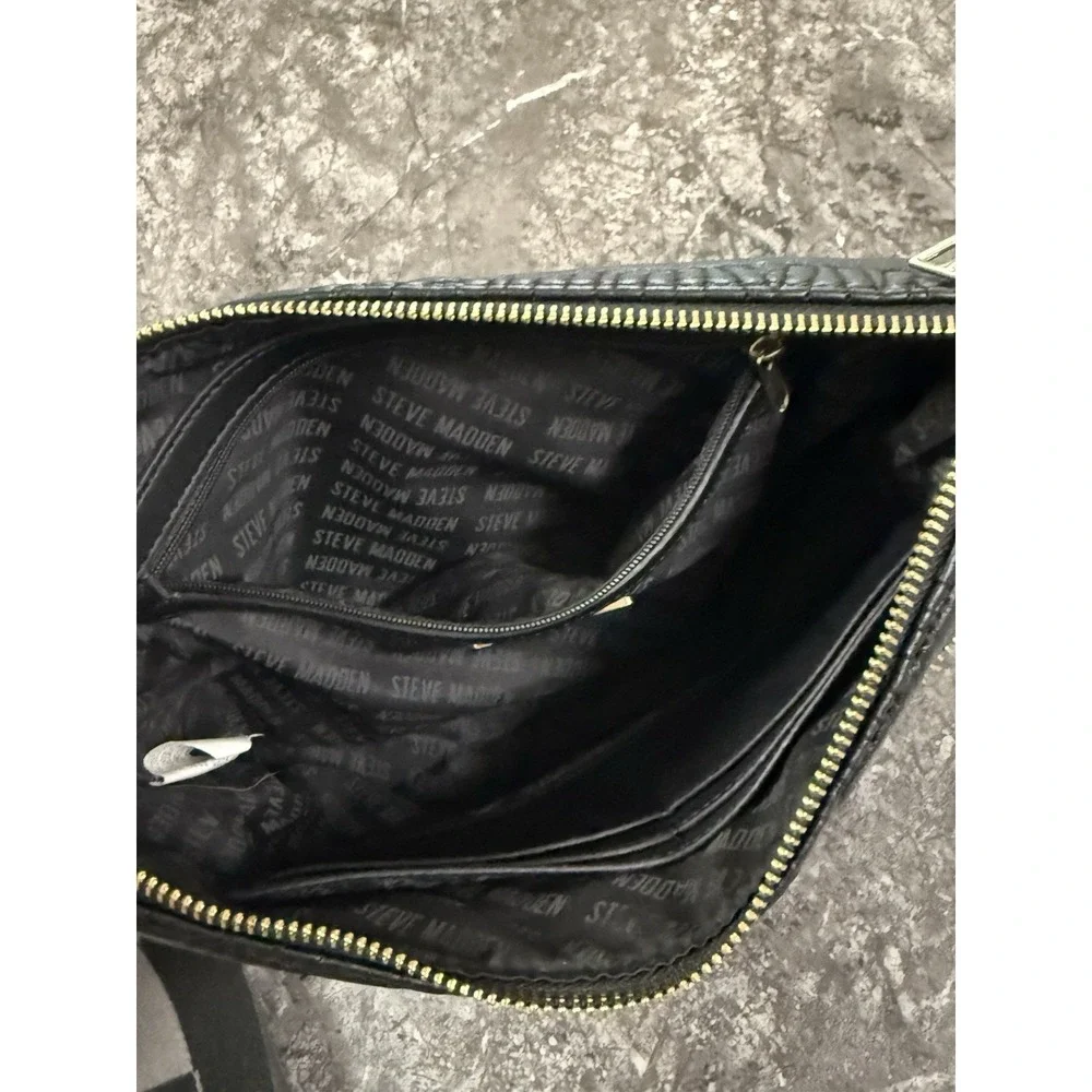 Steve Madden Black Embossed Logo Large Wristlet Clutch Bag